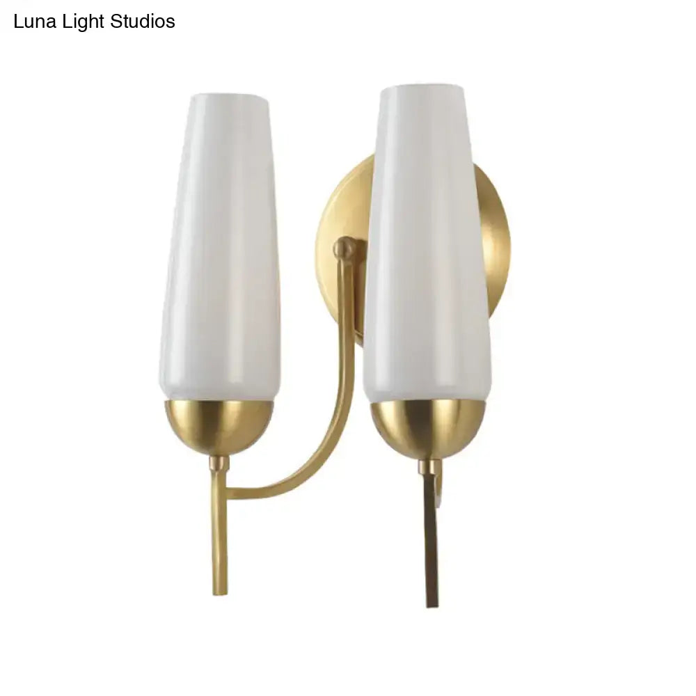 Contemporary gold and opal conical wall sconce bedroom light