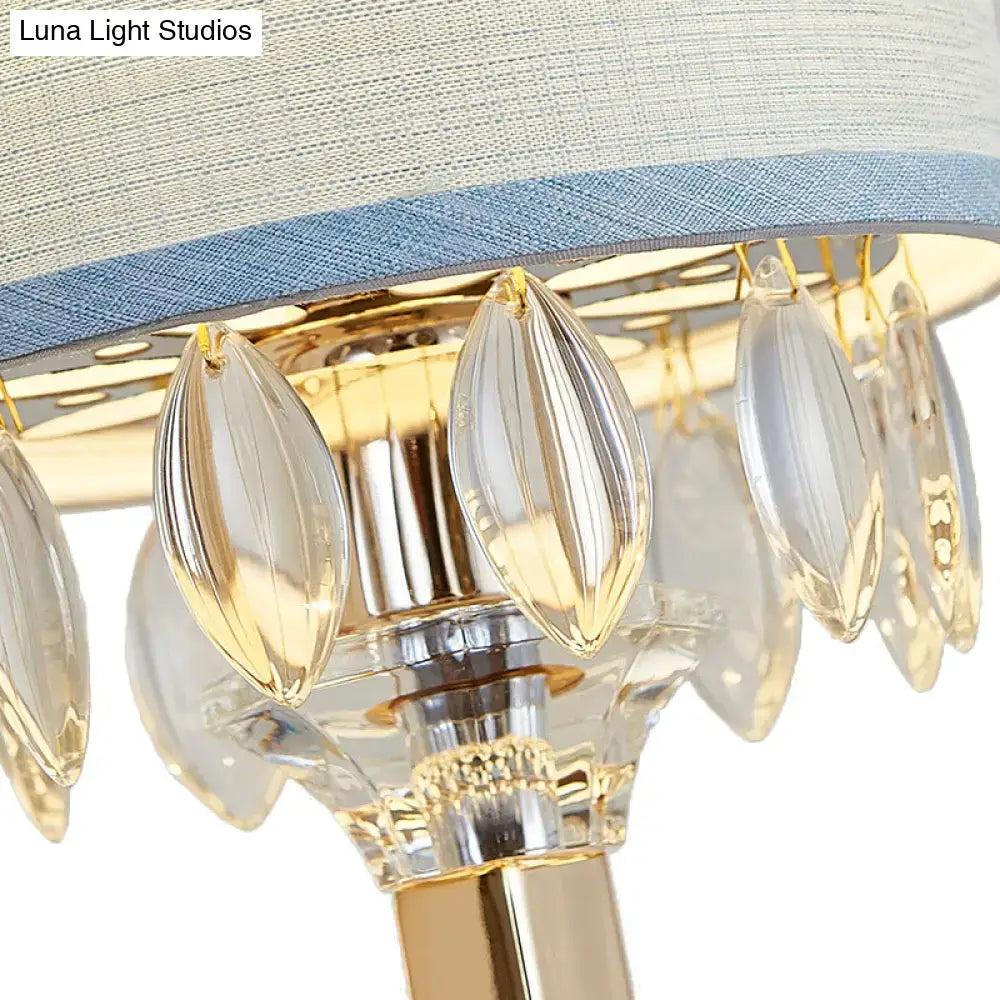 Contemporary gold & blue crystal deco wall light bedroom fabric shade