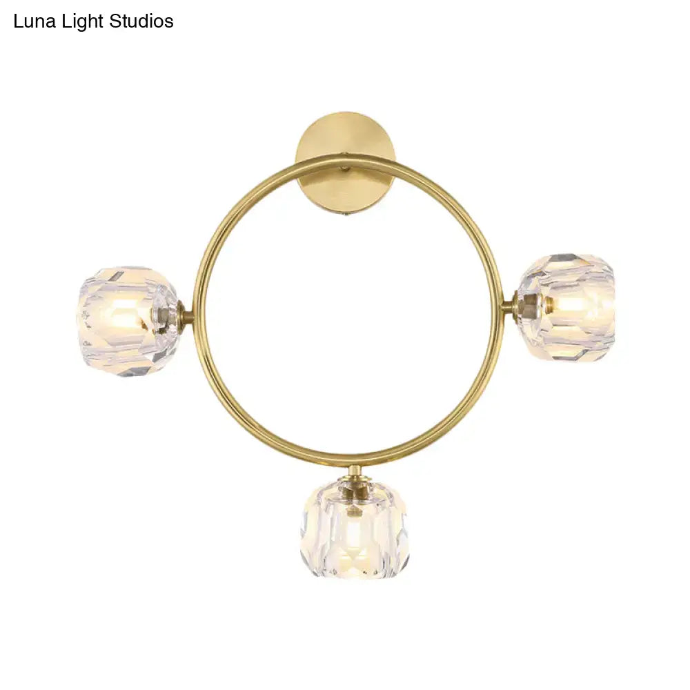 Contemporary gold brass wall light fixture – bedroom crystal sconce