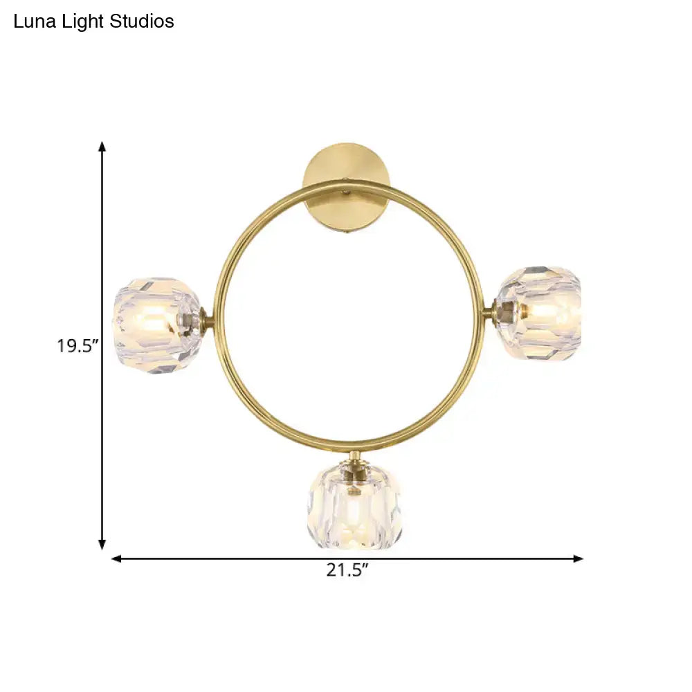 Contemporary gold brass wall light fixture – bedroom crystal sconce