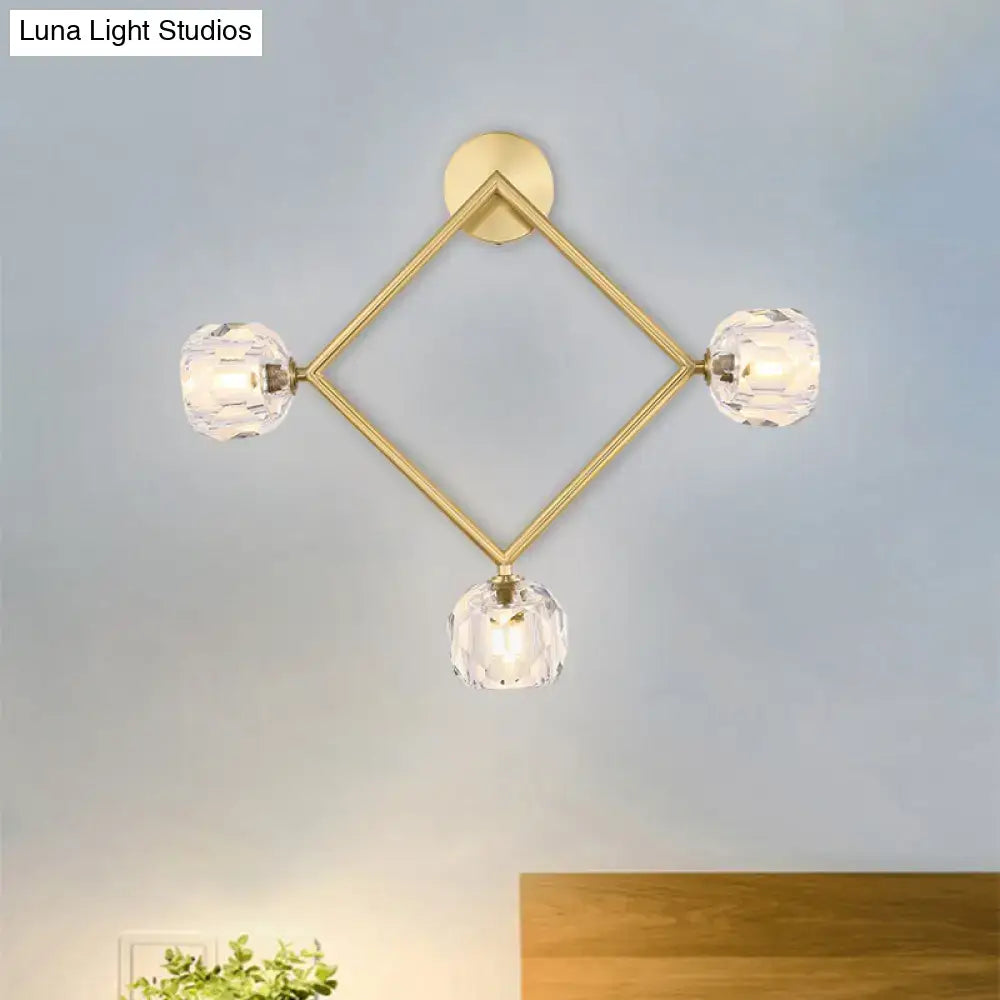 Contemporary gold brass wall light fixture – bedroom crystal sconce