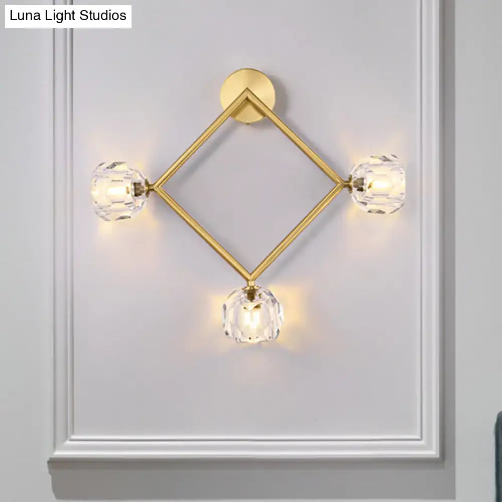 Contemporary gold brass wall light fixture – bedroom crystal sconce