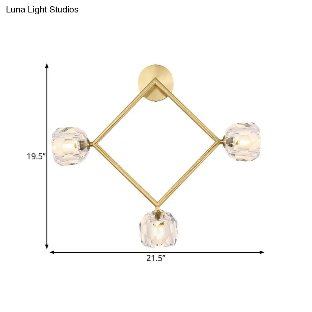 Contemporary gold brass wall light fixture – bedroom crystal sconce