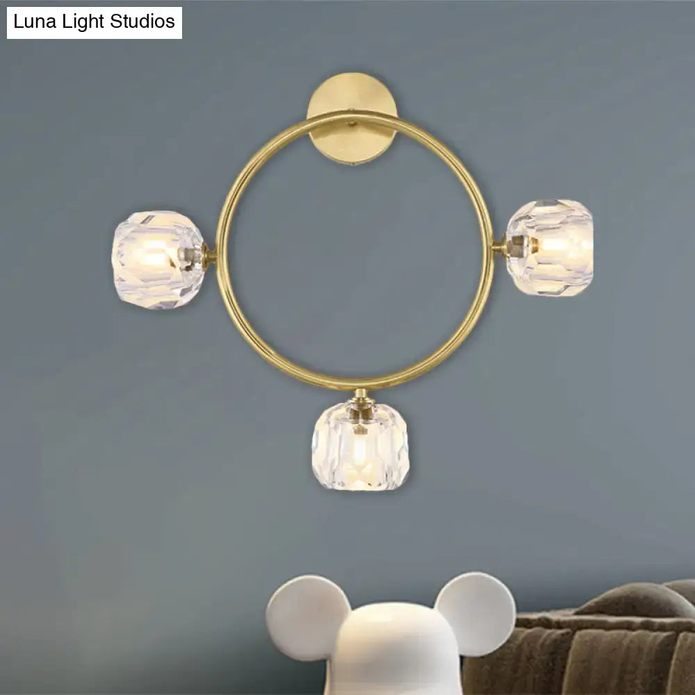 Contemporary gold brass wall light fixture – bedroom crystal sconce