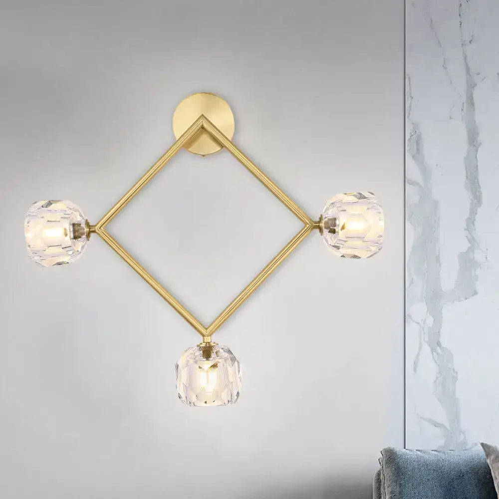 Contemporary gold brass wall light fixture – bedroom crystal sconce