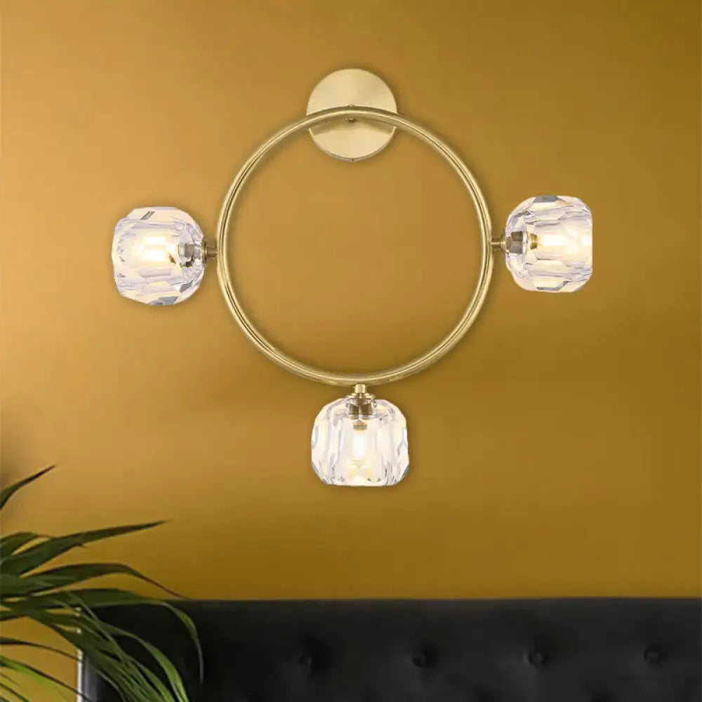 Contemporary gold brass wall light fixture – bedroom crystal sconce