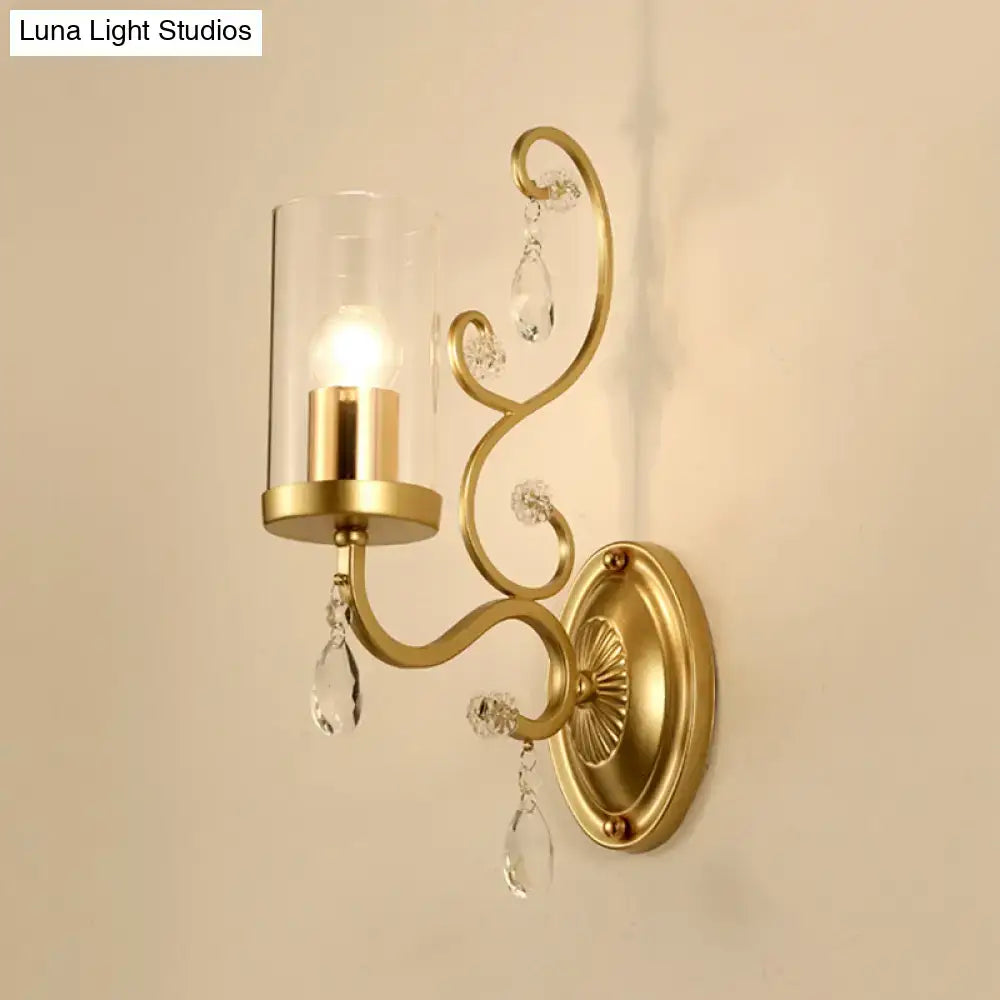 Contemporary gold clear glass wall light bedroom crystal sconce