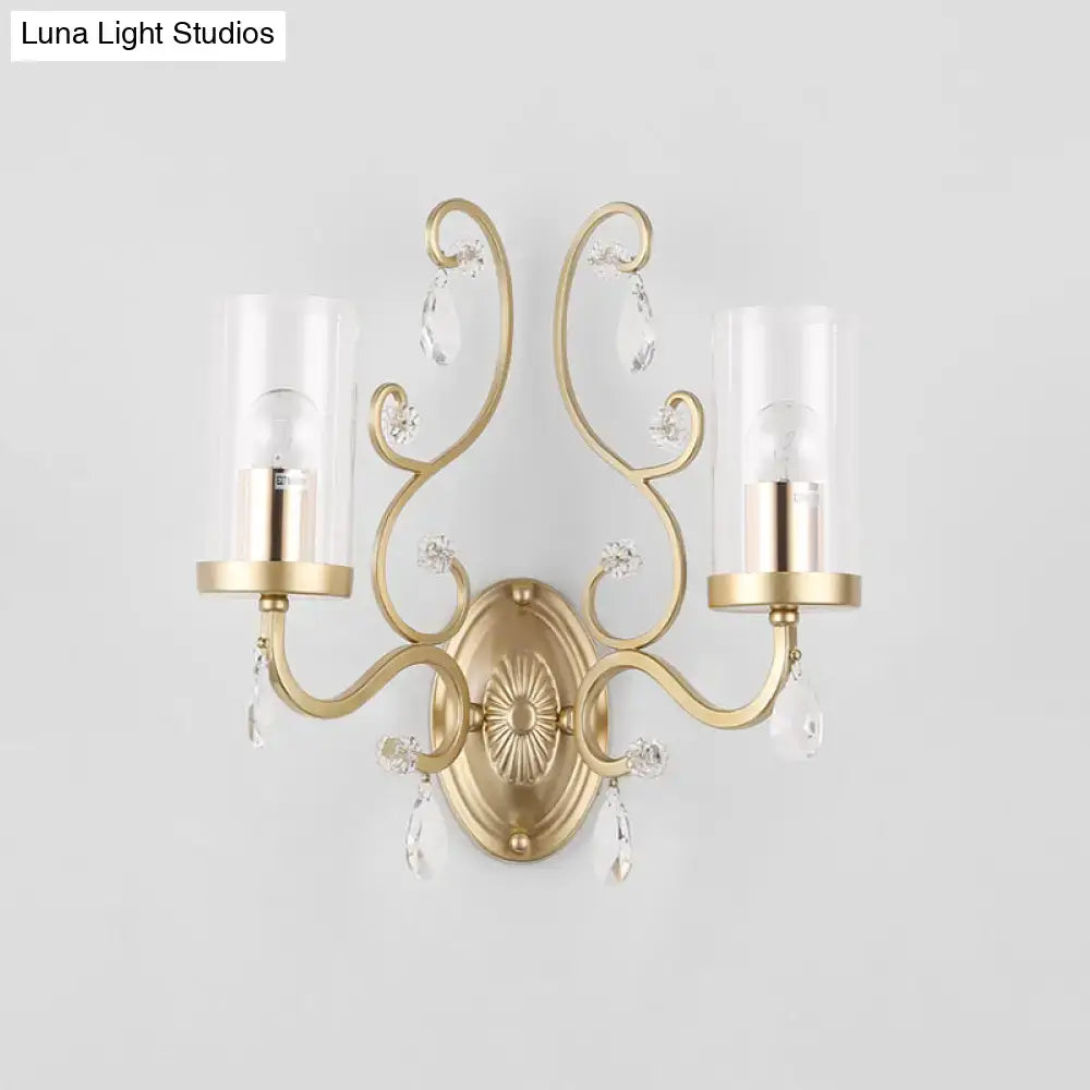 Contemporary gold clear glass wall light bedroom crystal sconce