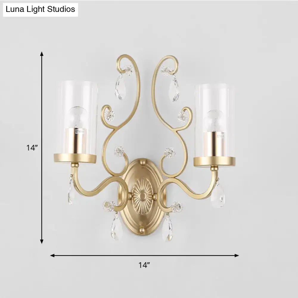 Contemporary gold clear glass wall light bedroom crystal sconce