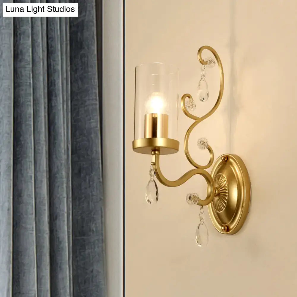Contemporary gold clear glass wall light bedroom crystal sconce