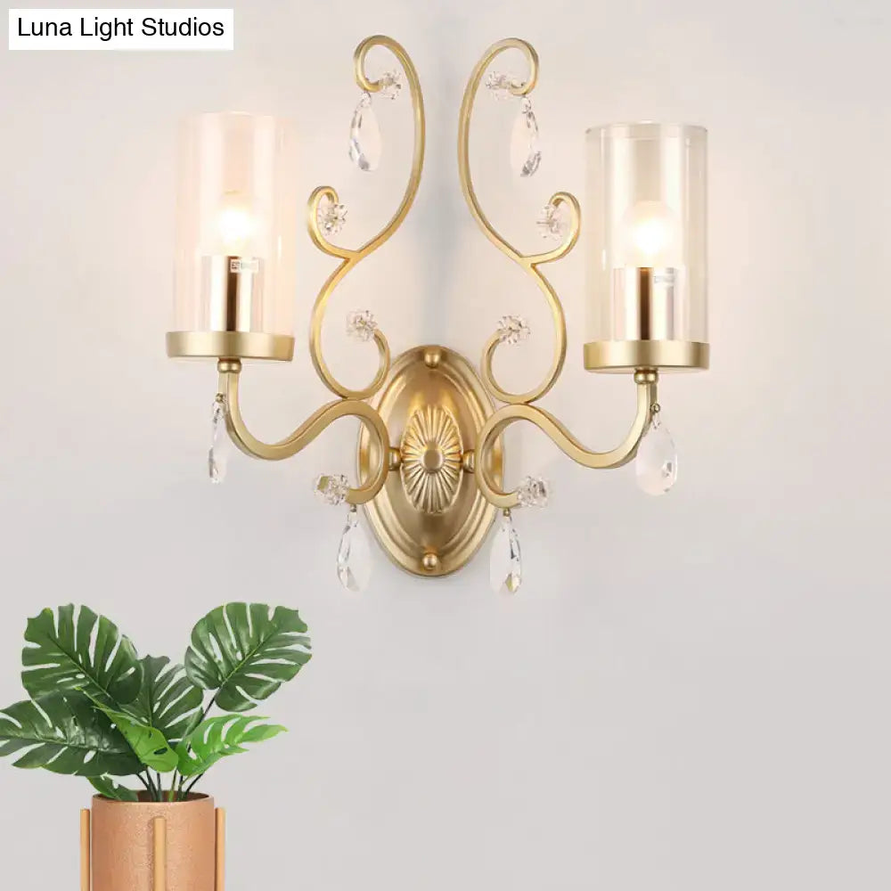 Contemporary gold clear glass wall light bedroom crystal sconce