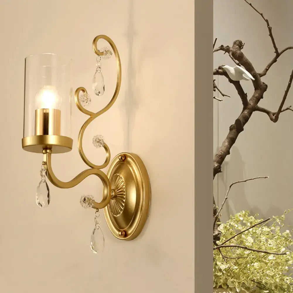 Contemporary gold clear glass wall light bedroom crystal sconce