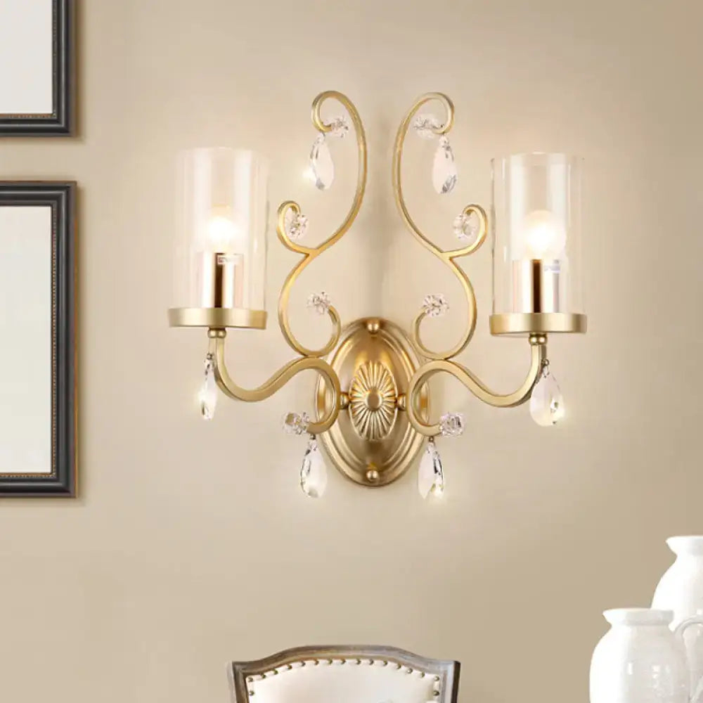 Contemporary gold clear glass wall light bedroom crystal sconce