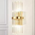Contemporary gold wall sconce with vertical crystal rods and brass band featuring cylinder design 220v-240v 110v-120v
