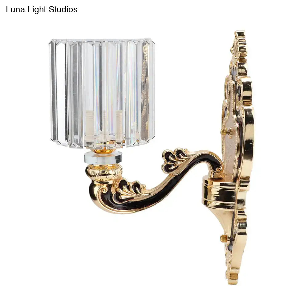 Contemporary gold crystal cylinder wall sconce bedroom fixture