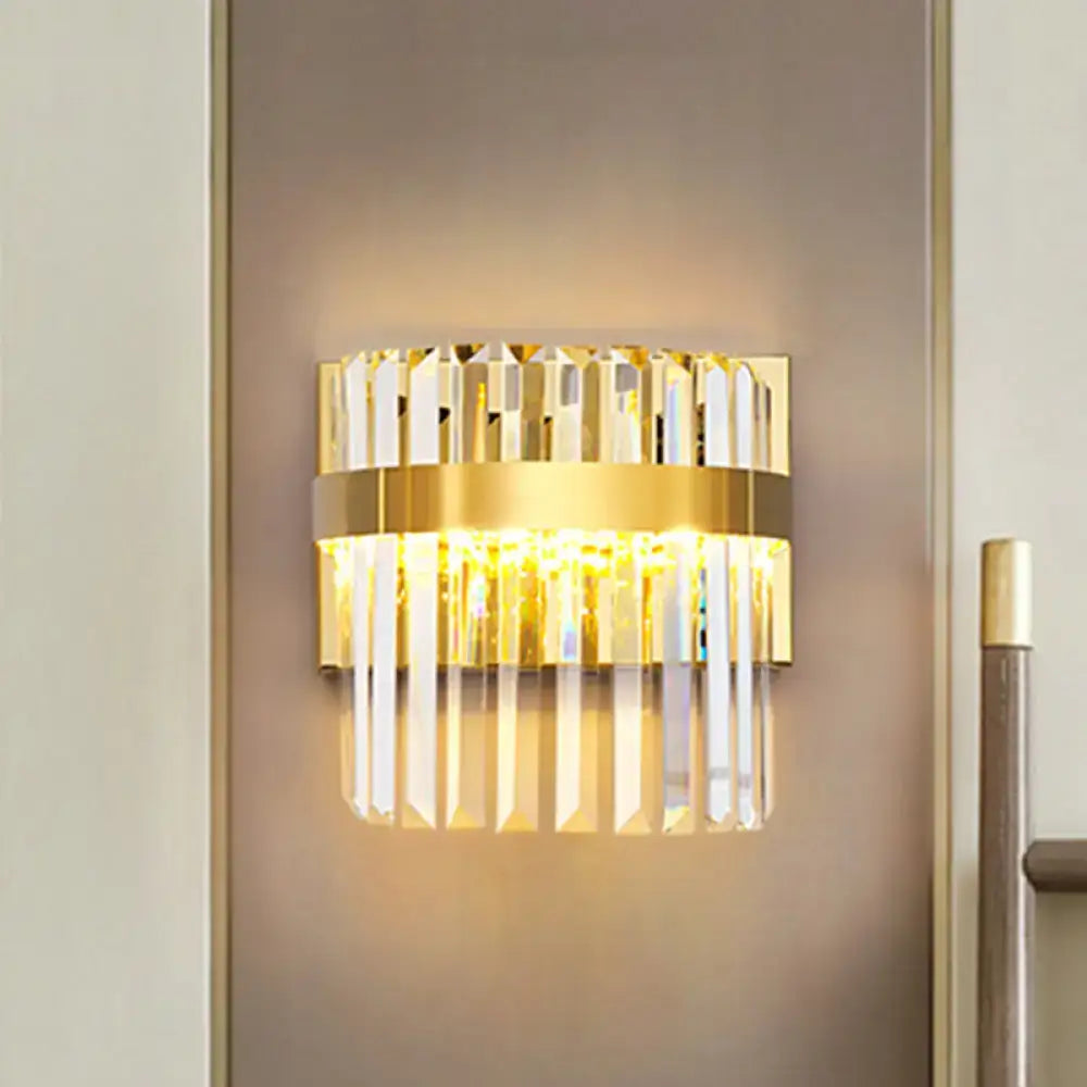 Contemporary gold crystal demilune cylinder wall light living room