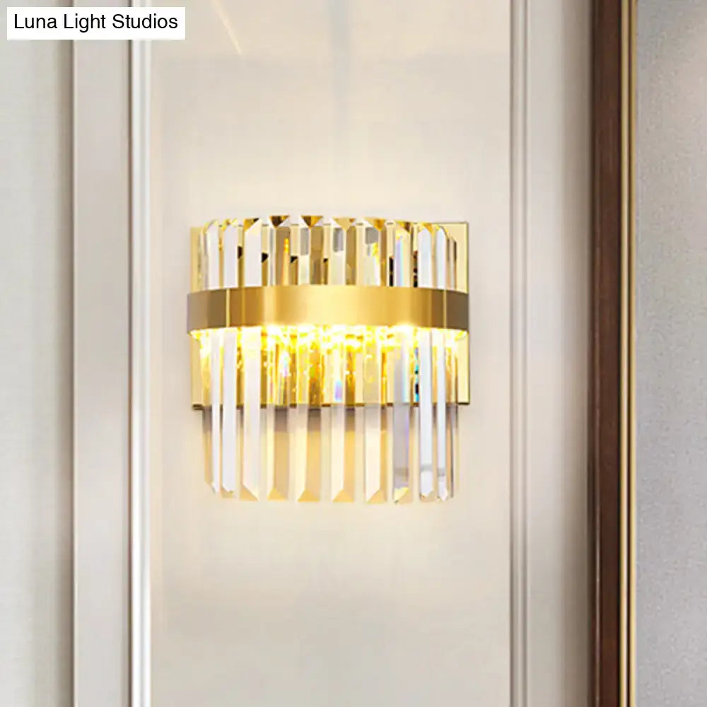 Contemporary gold crystal demilune cylinder wall light living room