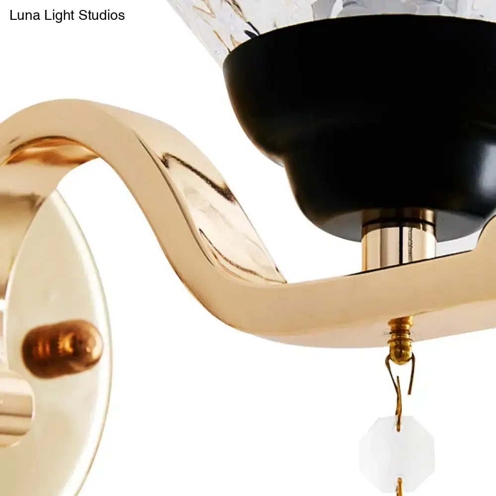 Contemporary gold crystal drop wall sconce – bedroom teardrop crystal