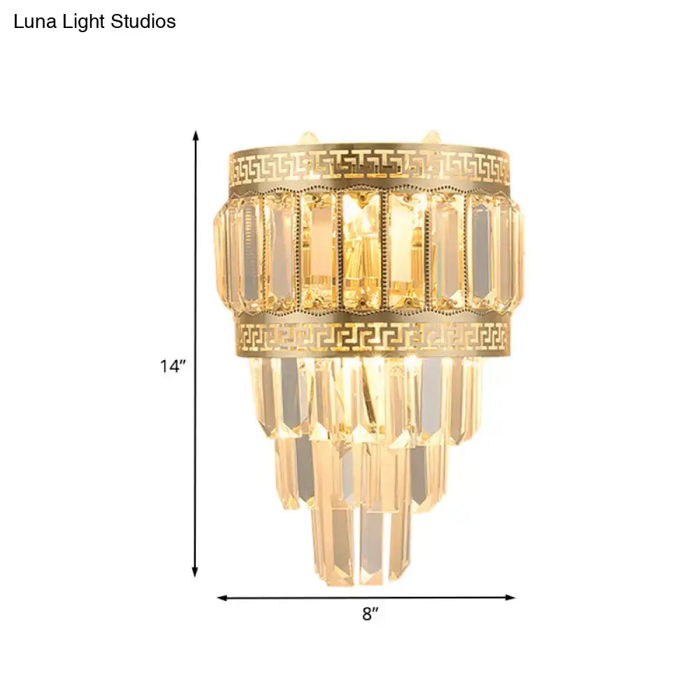 Contemporary gold crystal greek key wall lamp bedroom light fixture