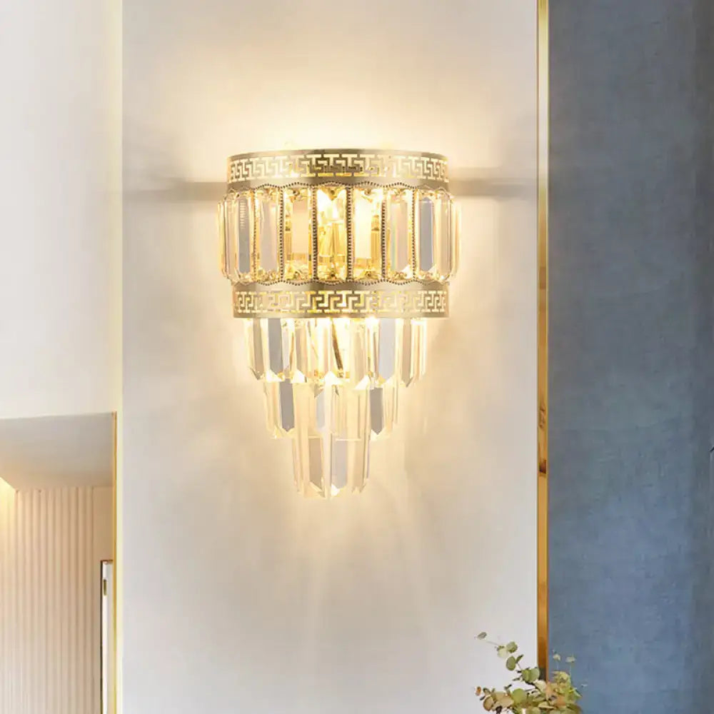 Contemporary gold crystal greek key wall lamp bedroom light fixture
