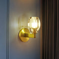 Contemporary gold crystal led wall light with faceted glass shade compatible with 220v-240v and 110v-120v sockets