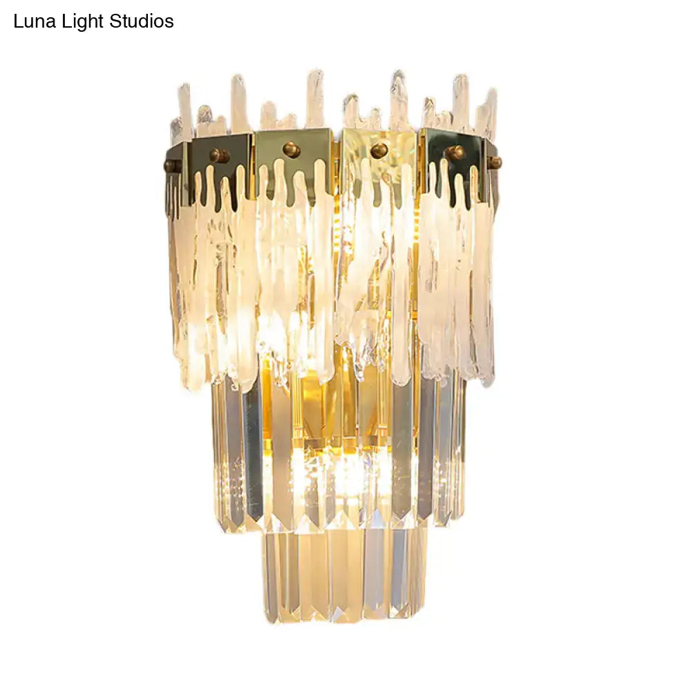 Contemporary gold crystal prisms wall light bedroom flush mount