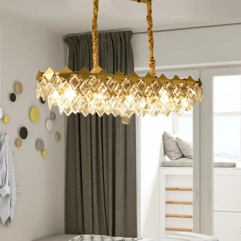 Contemporary gold crystal rhombus chandelier dining room pendant light