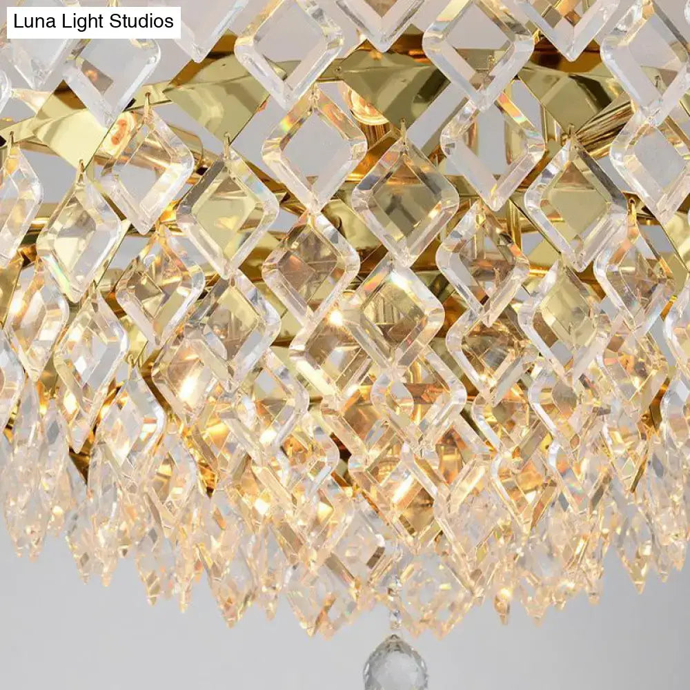 Contemporary gold crystal rhombus chandelier dining room pendant light
