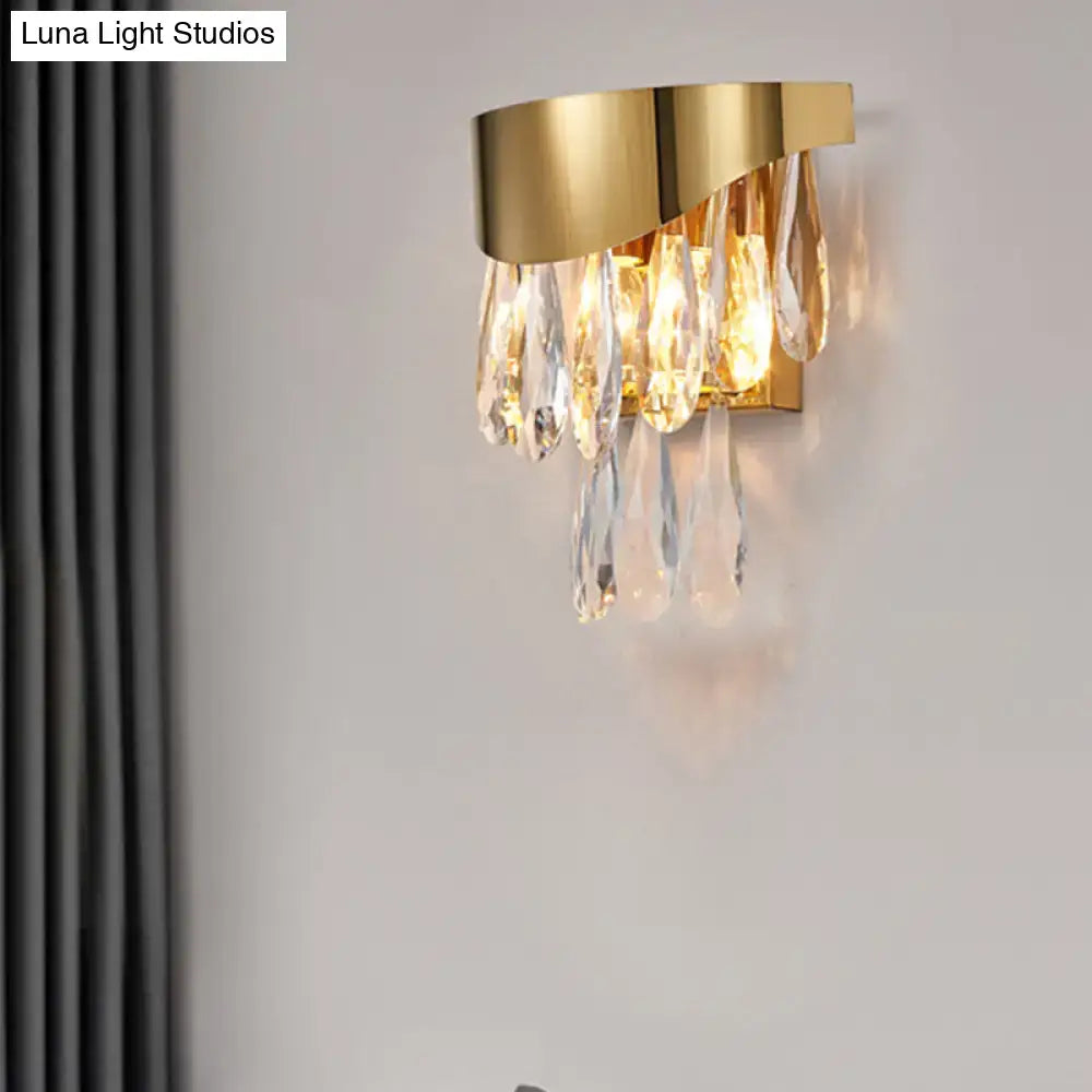 Contemporary gold crystal teardrop wall sconce bedroom light