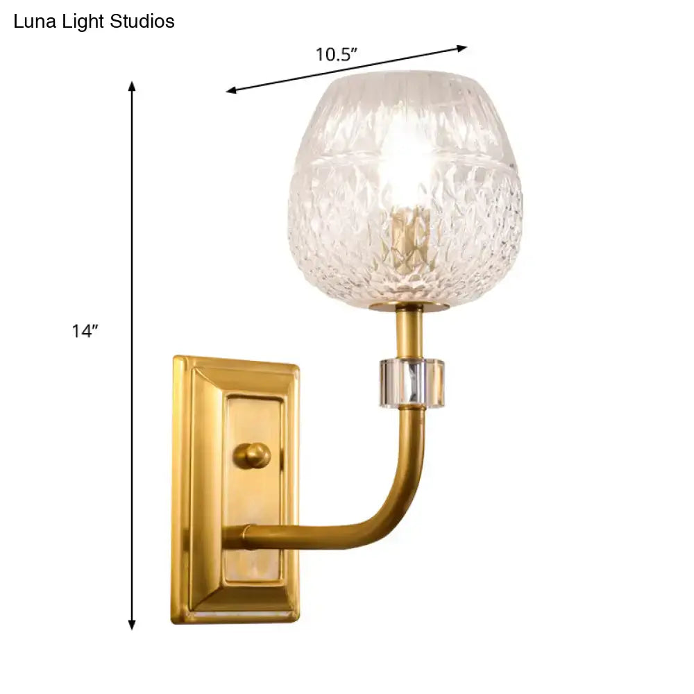 Contemporary gold dome foyer wall light with clear lattice glass