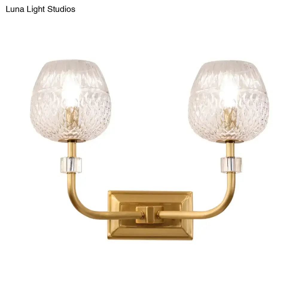 Contemporary gold dome foyer wall light with clear lattice glass