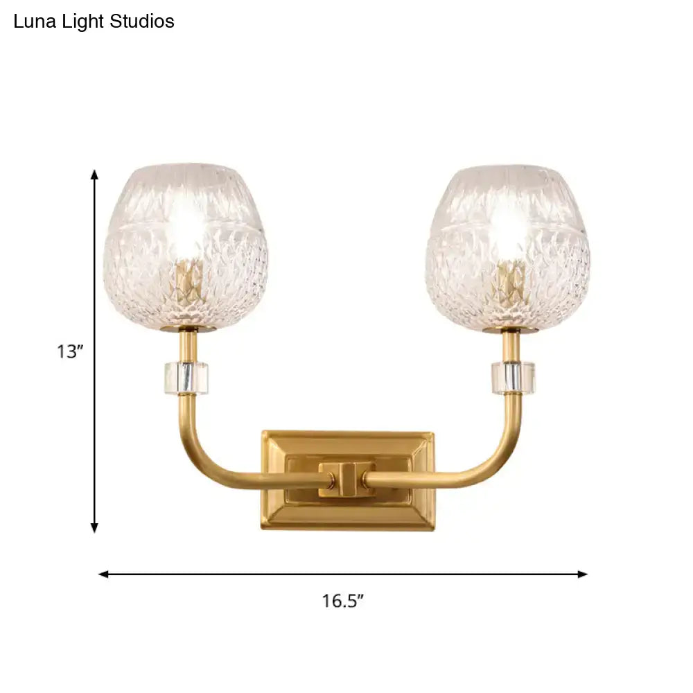Contemporary gold dome foyer wall light with clear lattice glass