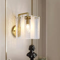 Contemporary gold drum wall sconce light – bedroom textured glass