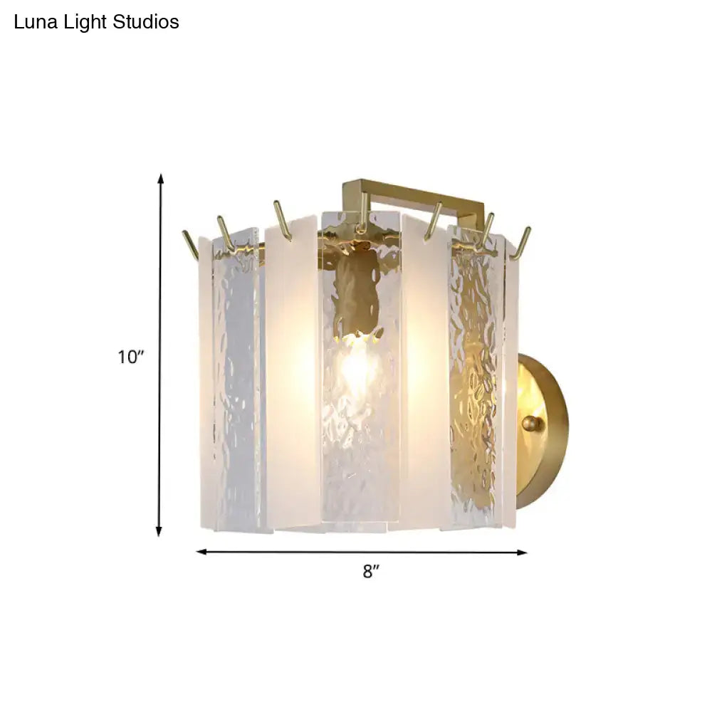 Contemporary gold drum wall sconce light – bedroom textured glass