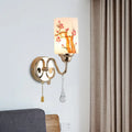 Contemporary gold finish cherry blossom wall lamp bedroom glass shade