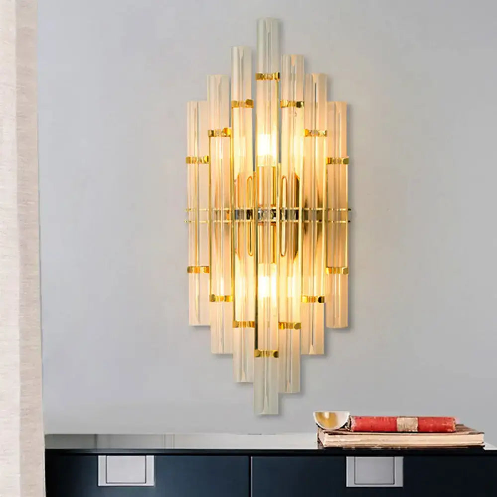 Contemporary gold finish crystal tube wall sconce bedroom light