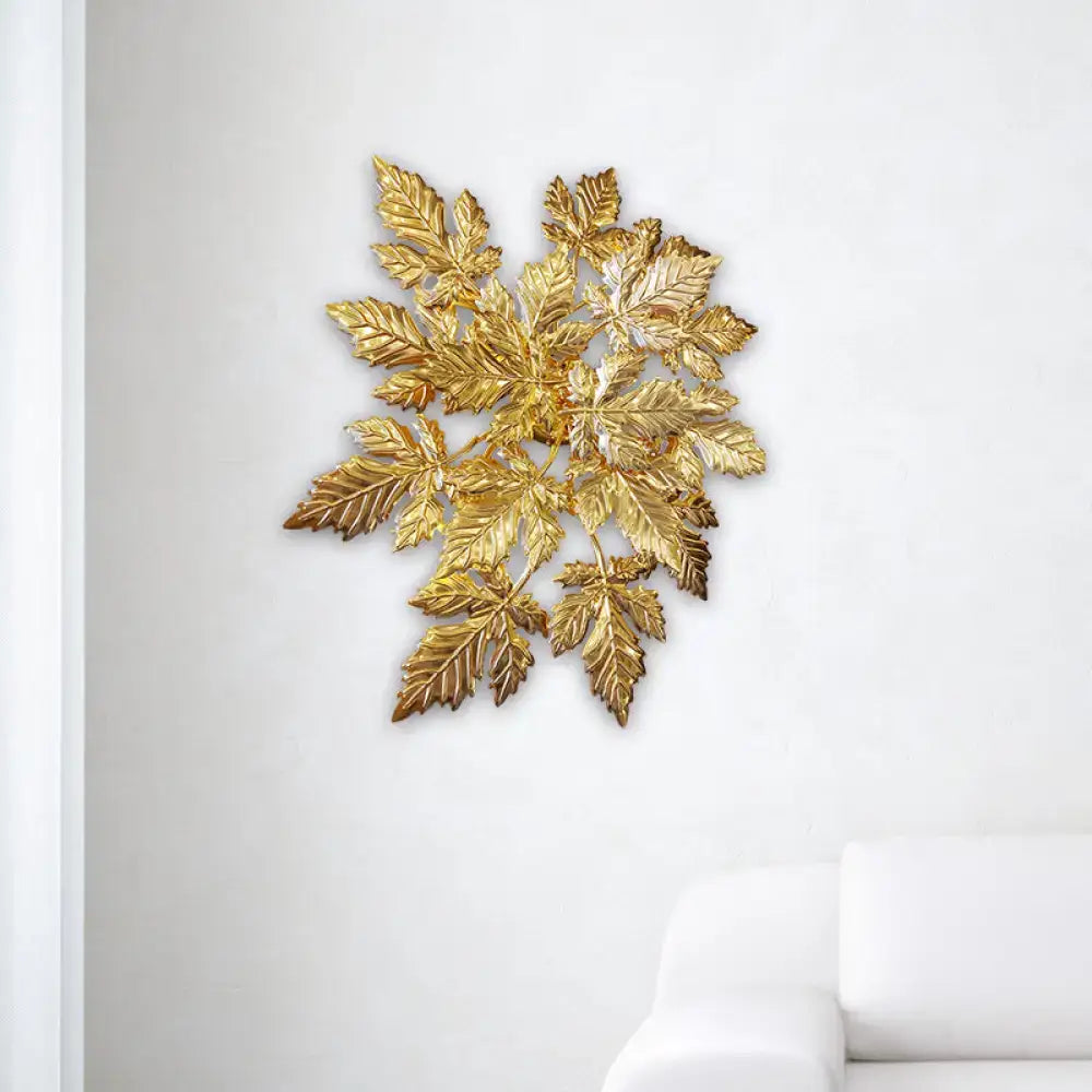 Contemporary gold finish maple leaf wall mount sconce living room art