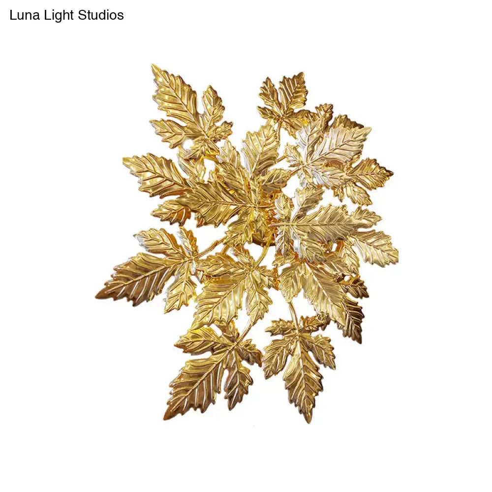 Contemporary gold finish maple leaf wall mount sconce living room art