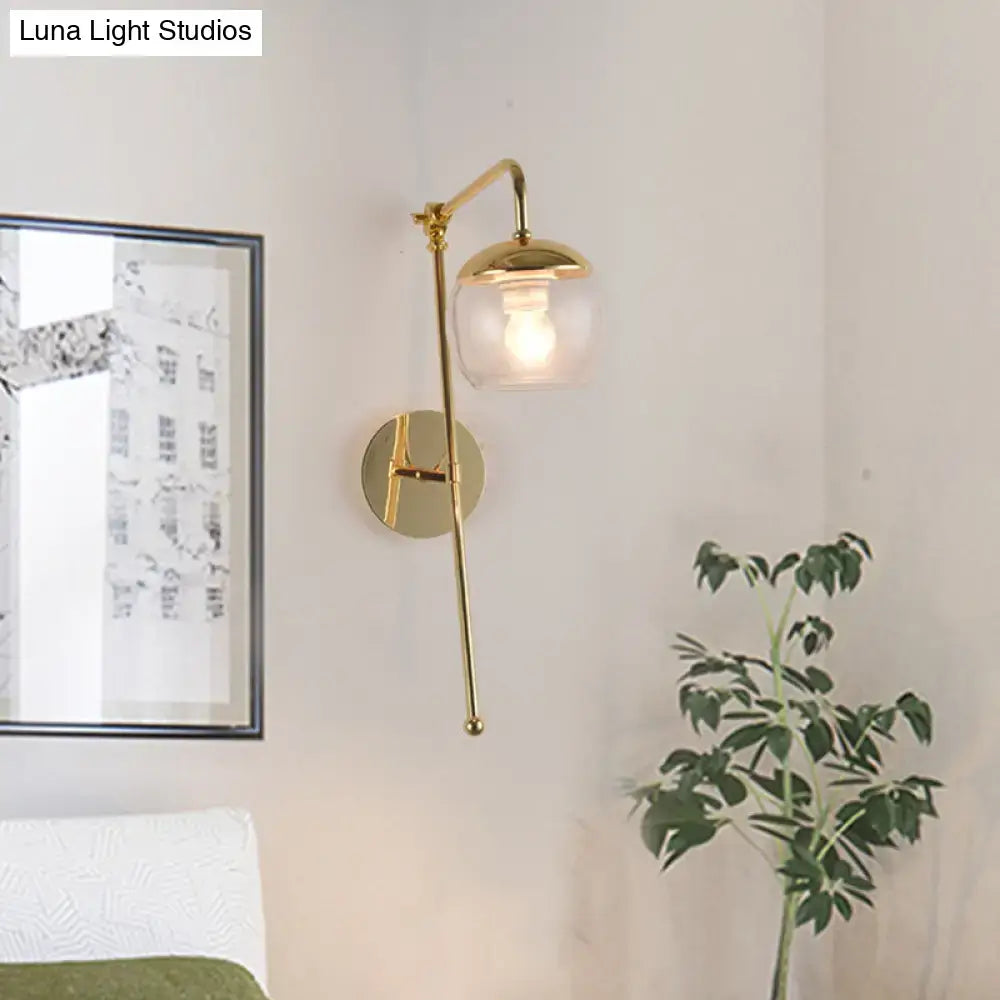 Contemporary gold gooseneck sconce light with glass shade bedroom lamp