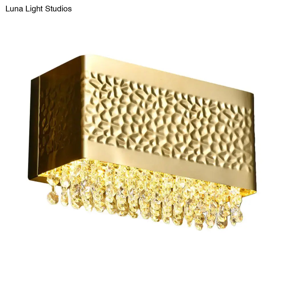 Contemporary gold hammered rectangle sconce light living room crystal