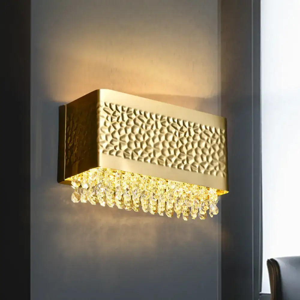 Contemporary gold hammered rectangle sconce light living room crystal