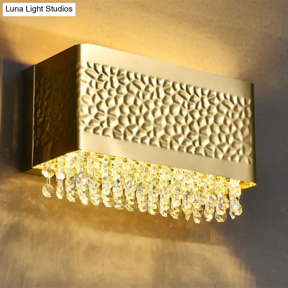 Contemporary gold hammered rectangle sconce light living room crystal