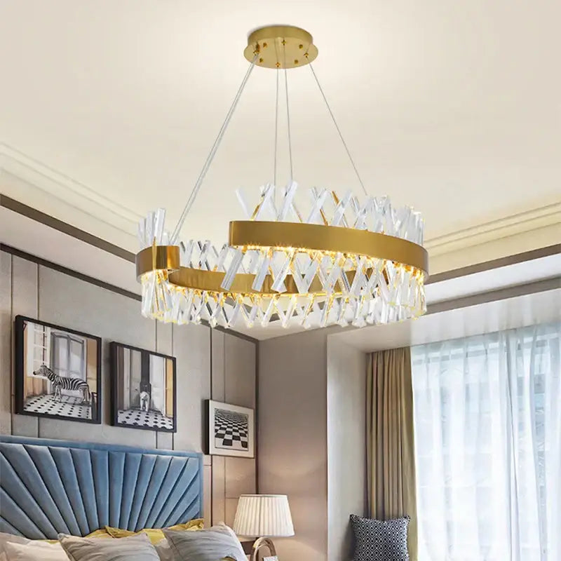 Contemporary gold led crystal chandelier living room light