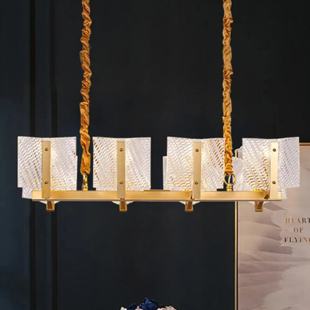 Contemporary gold linear chandelier dining room square glass panel