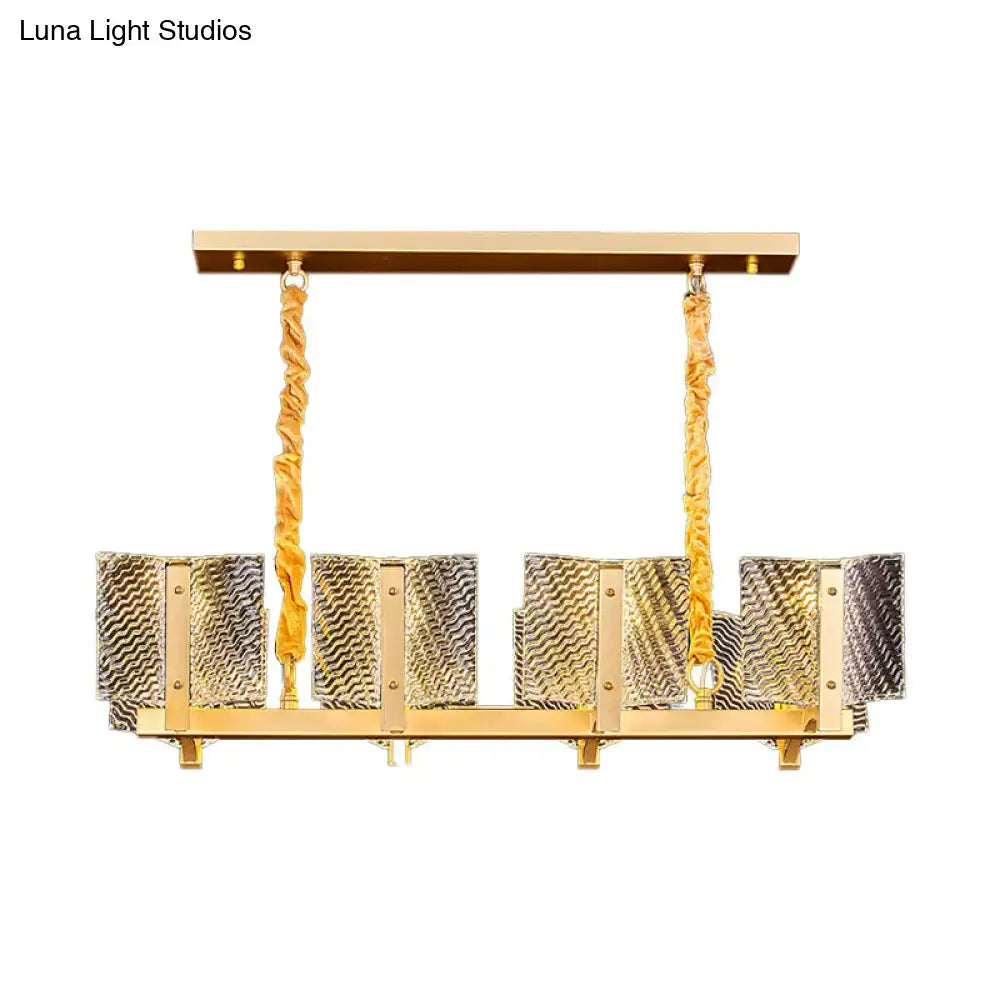 Contemporary gold linear chandelier dining room square glass panel