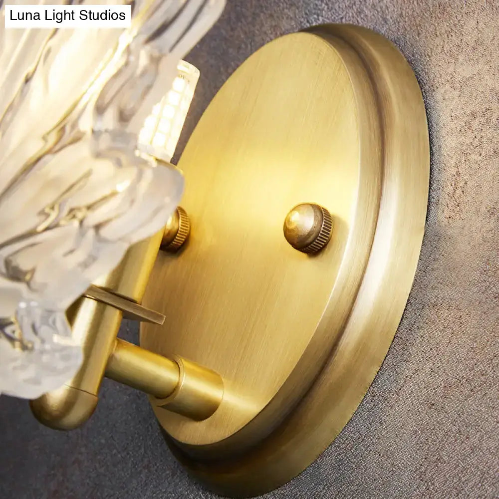 Contemporary gold maple leaf wall light bedroom crystal sconce