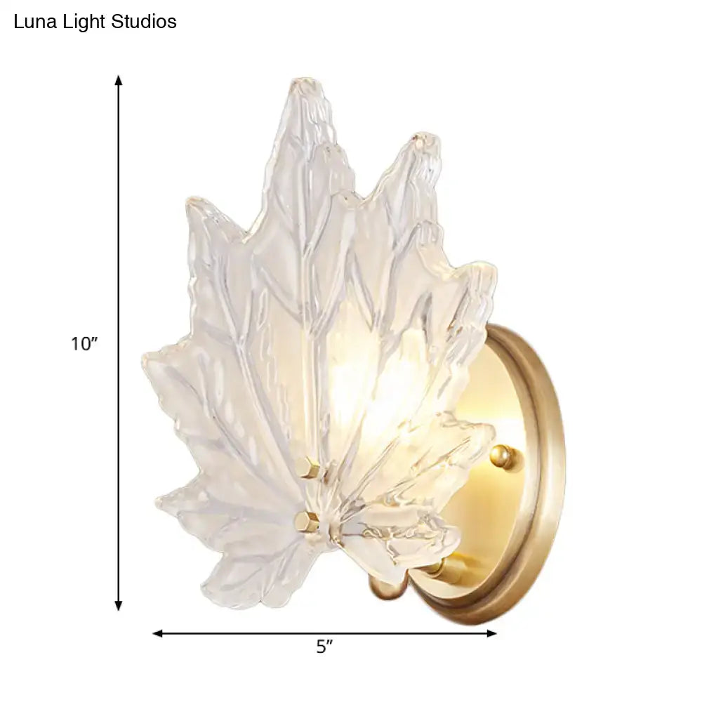 Contemporary gold maple leaf wall light bedroom crystal sconce