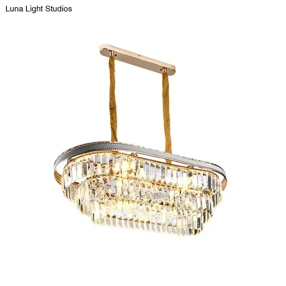 Contemporary gold & silver oval island pendant living room crystal lamp