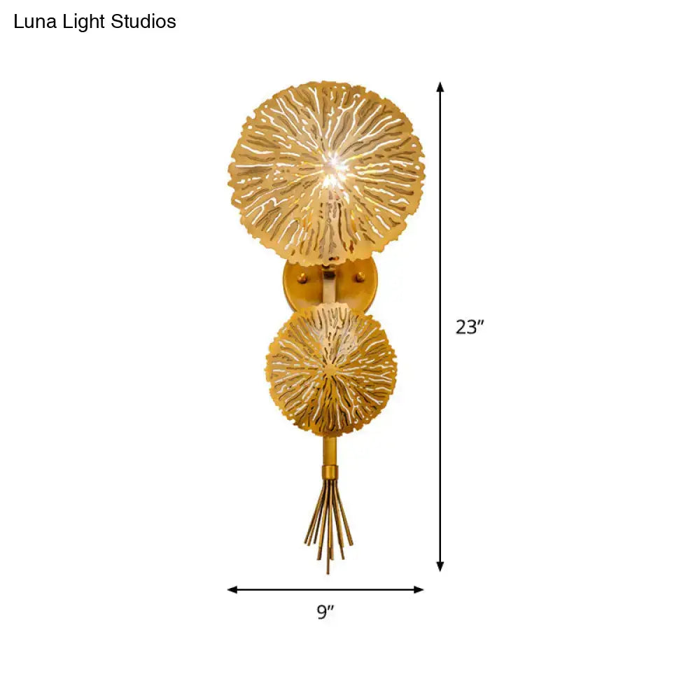 Contemporary gold sunburst tassel wall light living room e14 bulb