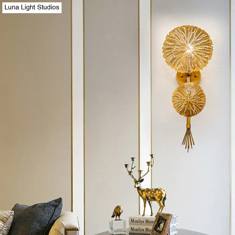 Contemporary gold sunburst tassel wall light living room e14 bulb